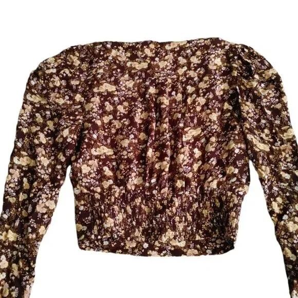 AFRM Women's Wrap-Front Top Fall Bouquet Floral Extra Small/XS NEW V-Neck Puff - Picture 3 of 7